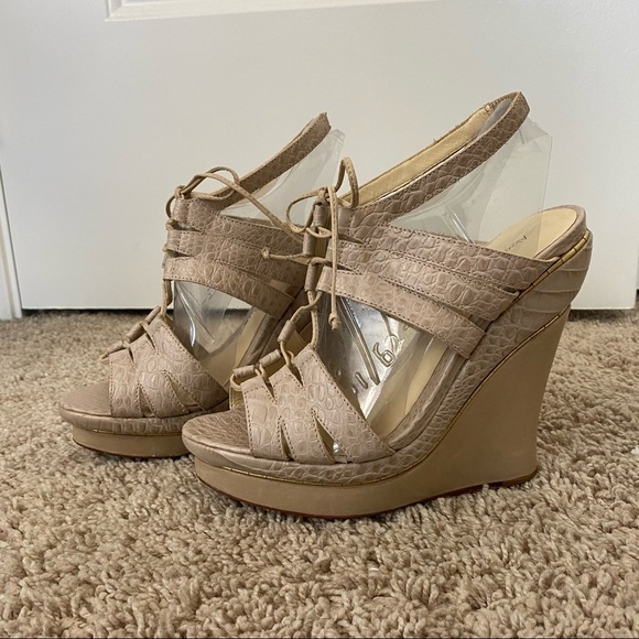 Alexandre Birman Blush Croc Reptile Leather Wedges - Picture 2 of 10